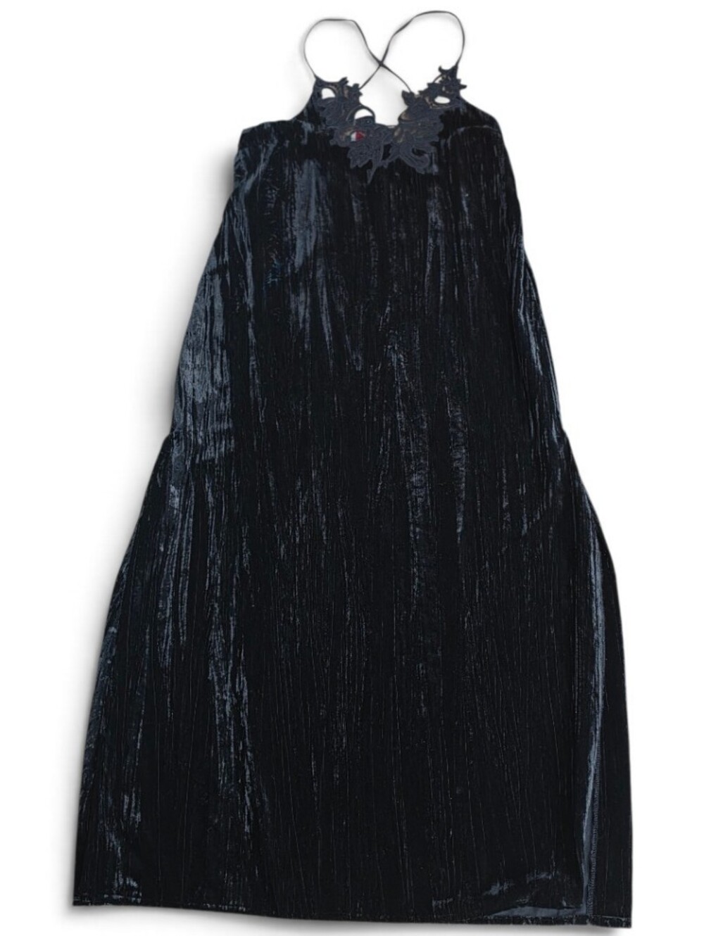 Ermanno SCERVINO Sz 10/12 Slip Dress black Silk Velvet Luxury Lace Trim Maxi